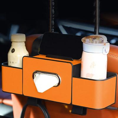 Organisateur de siège auto 4 en 1 Universel Porte-mouchoirs Porte-gobelets Crochets Porte-téléphone Boîte de rangement multifonctionnelle durable pour véhicule