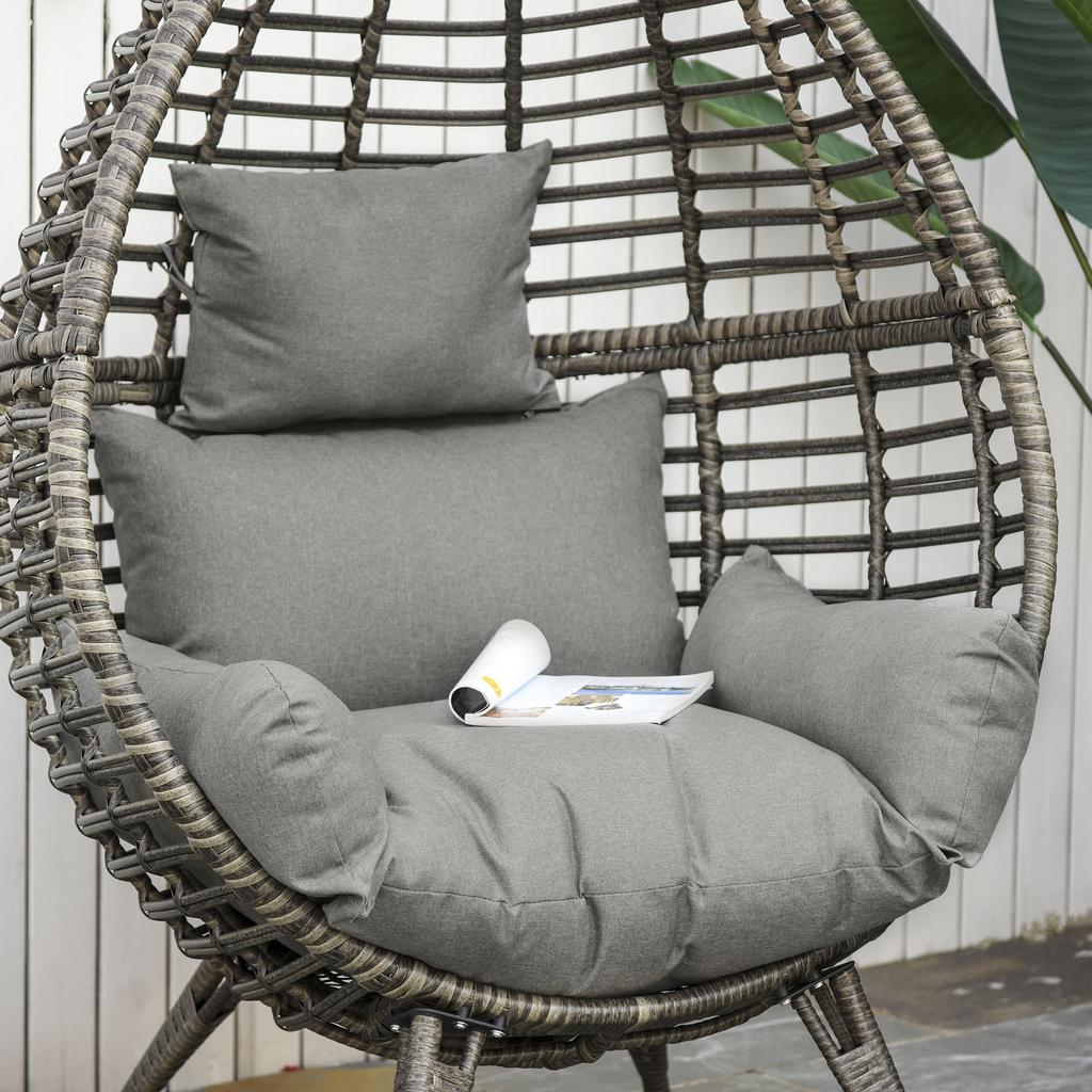 eardop PE Wicker Rattan Chair w/ Thick Cushions 4 Legs Outdoor Seat Egg Garden