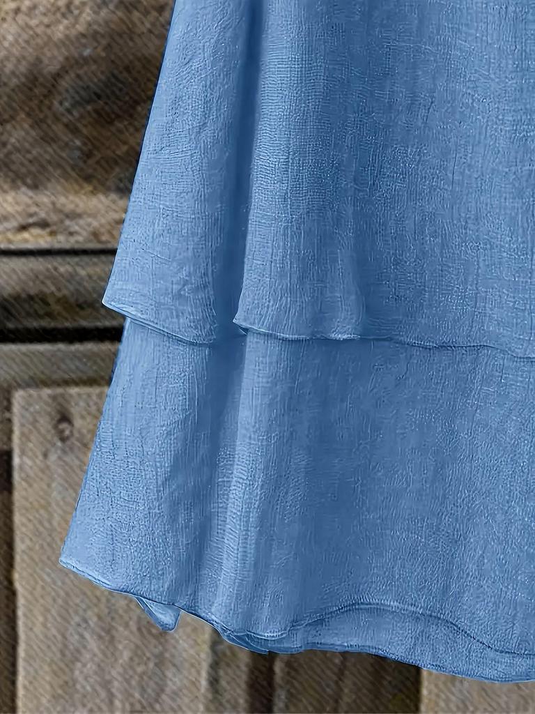Spring/Summer Women's Casual Loose Short Sleeve Solid Color Layered Dress