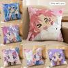 LLucky Star Anime Cute Cushion Cover Silky Short Plush Invisible Zipper Dustproof Sofa Pillow Case For Home Decor