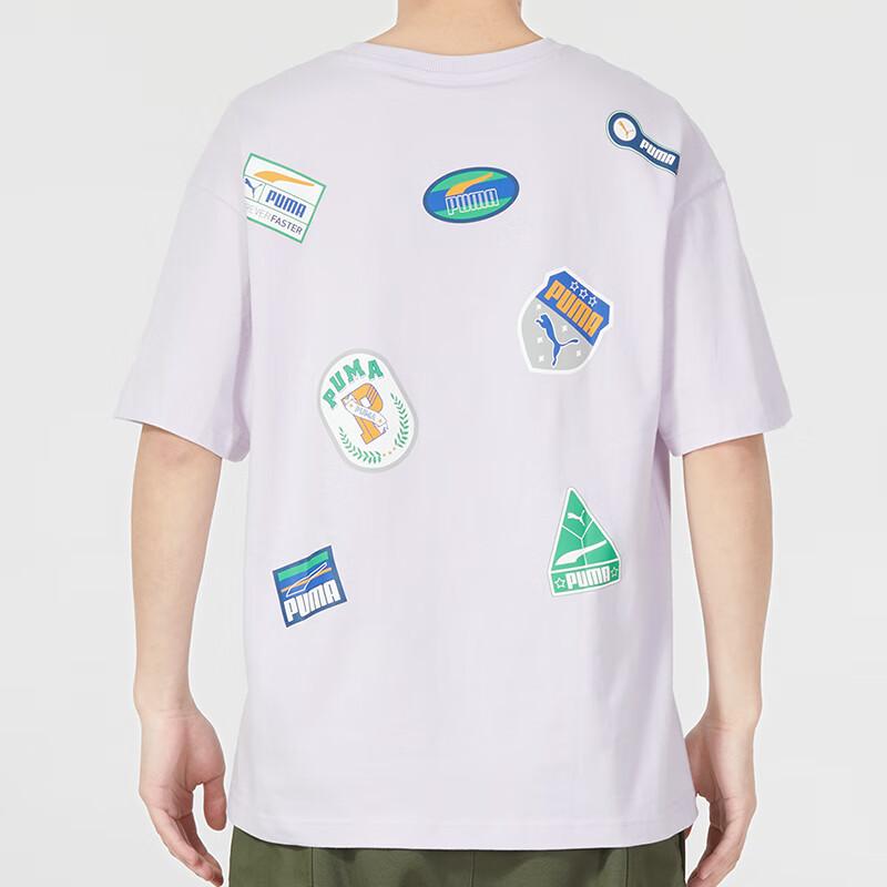 Puma Back Logo Print Crew Neck Short Sleeve T-Shirt Unisex Tops Lavender 623249-17