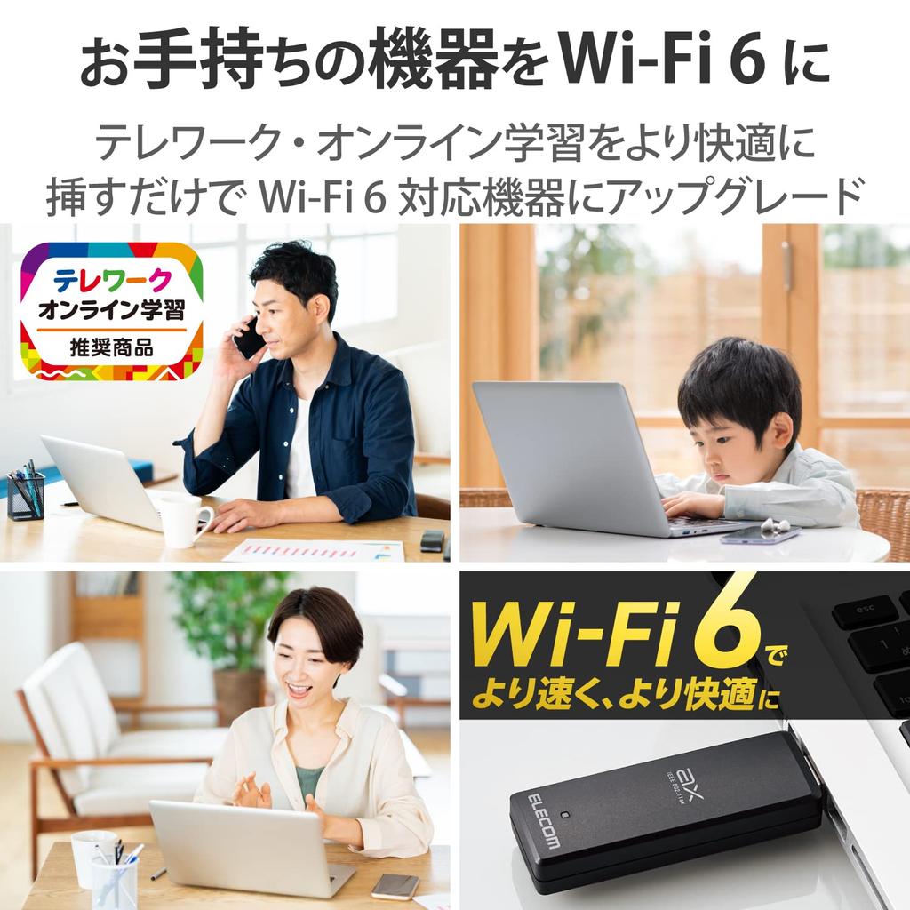 Elecom WiFi Wireless LAN Handset Wifi6 5GHz Beamforming Z Compatible Compatible Extension Cable Included with Windows Black 1201Mbps+574Mbps 2.4GHz