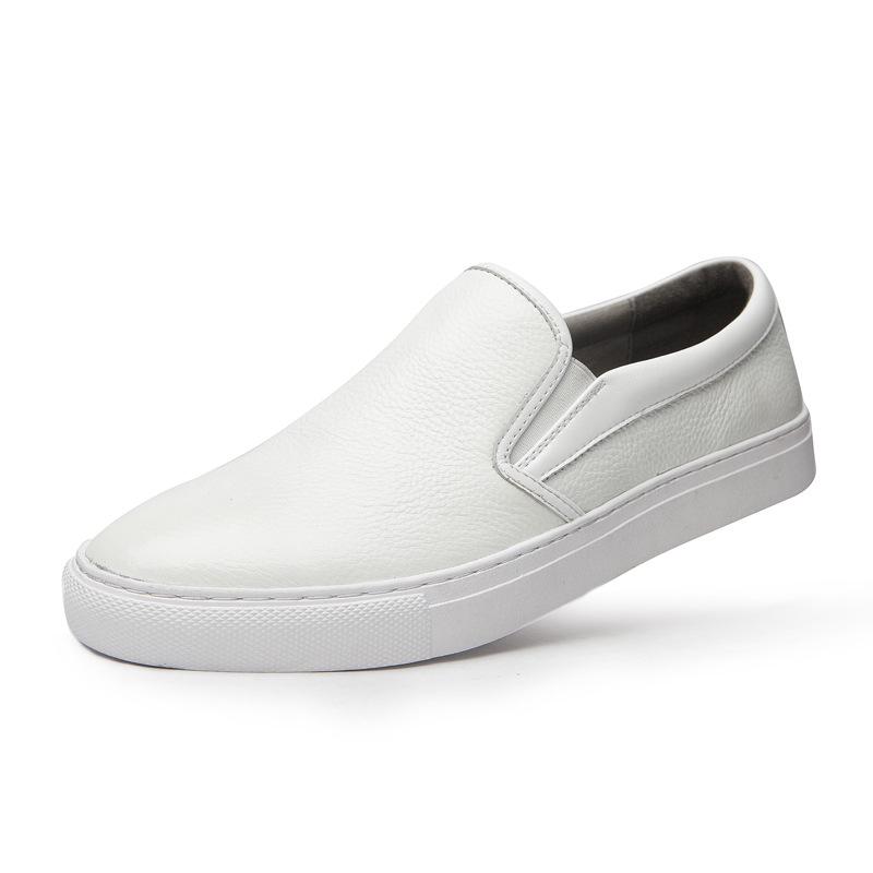 Men s Korean Style Genuine Leather White Loafers - Versatile, Trendy, Breathable Slip-on Sneakers, Hollowed-Out Design 39