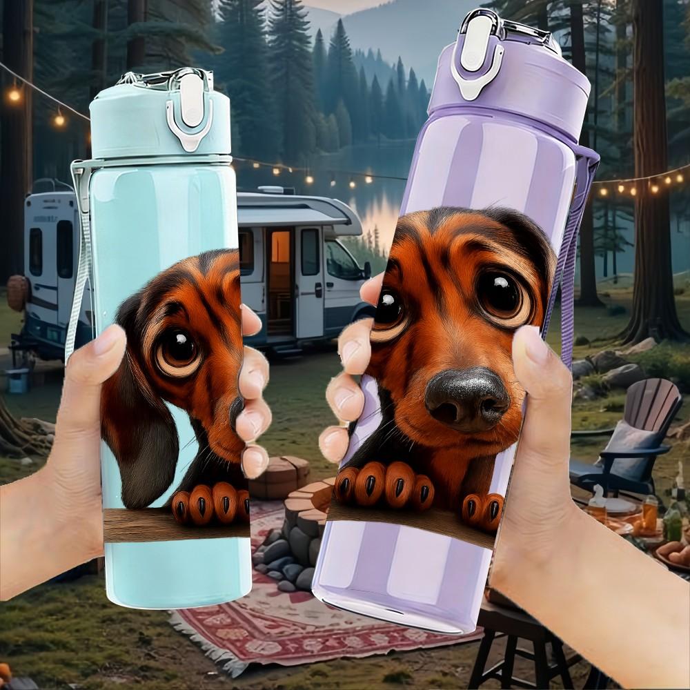 1PC Dachshund Dog Head Portrait Print 750ml Color Plastic Sports Water Bottle Leakproof Flip Straw Lid Suitable for Sports Office Home Use