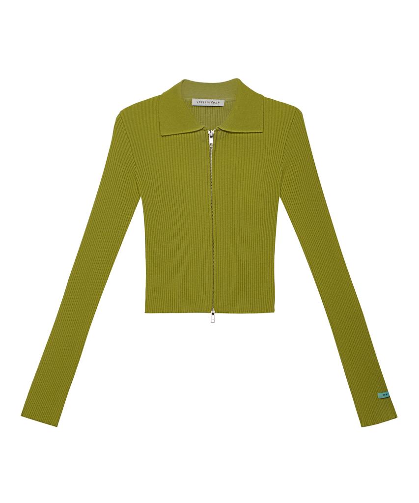 INSTANTFUNK Slim Zip-Up Knit - Olive Green