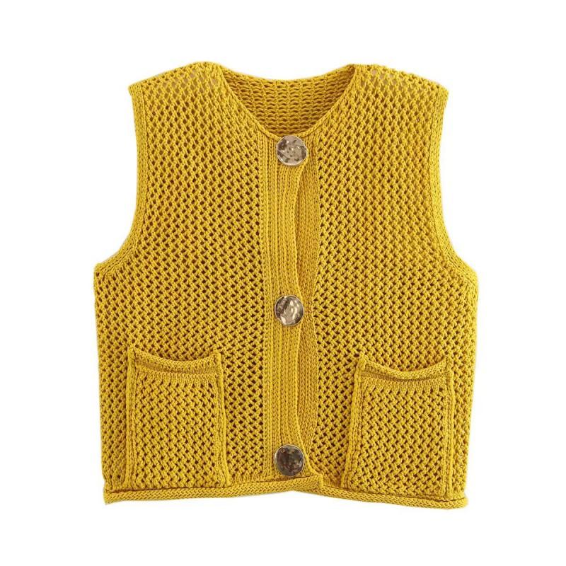 Womens Crochet Knit Vest 2026 Fall Winter Sleeveless Openwork Cardigan Streetwear Casual Outfit