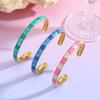 Stainless Steel Enamel Bangle Women Macaron Color Contrast Textured Wide Open Bracelet Fashion Daily Commute Waterproof Jewelry