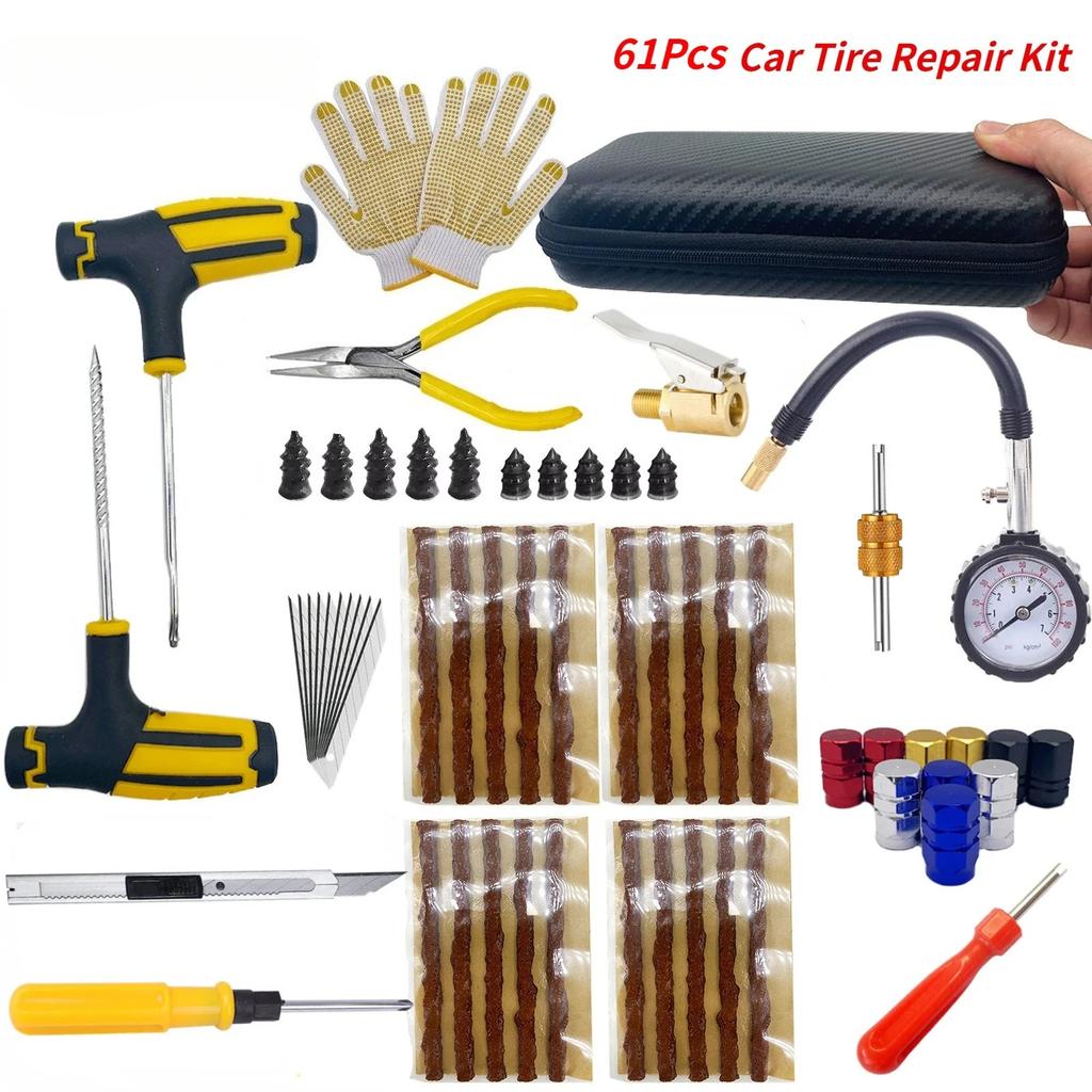 Universal Car Tire Repair Kit with Tire Repair Strips, Portable Emergency Puncture Fixing Tool for Auto, SUV, Truck - Quick Plug