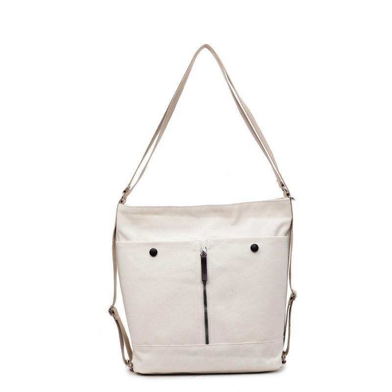 

2025 New Style Simple Large-capacity Tote Bag Women s Multi-functional Single-shoulder Backpack Solid Color Casual Canvas Diagonal покинуть белый