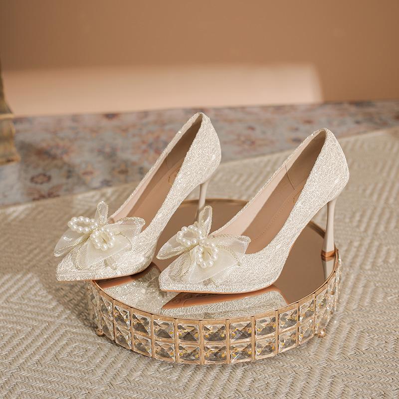 Bow Xiuhe wedding dress two wear bridal high heels waterproof table not tired feet wedding shoes can be worn daily