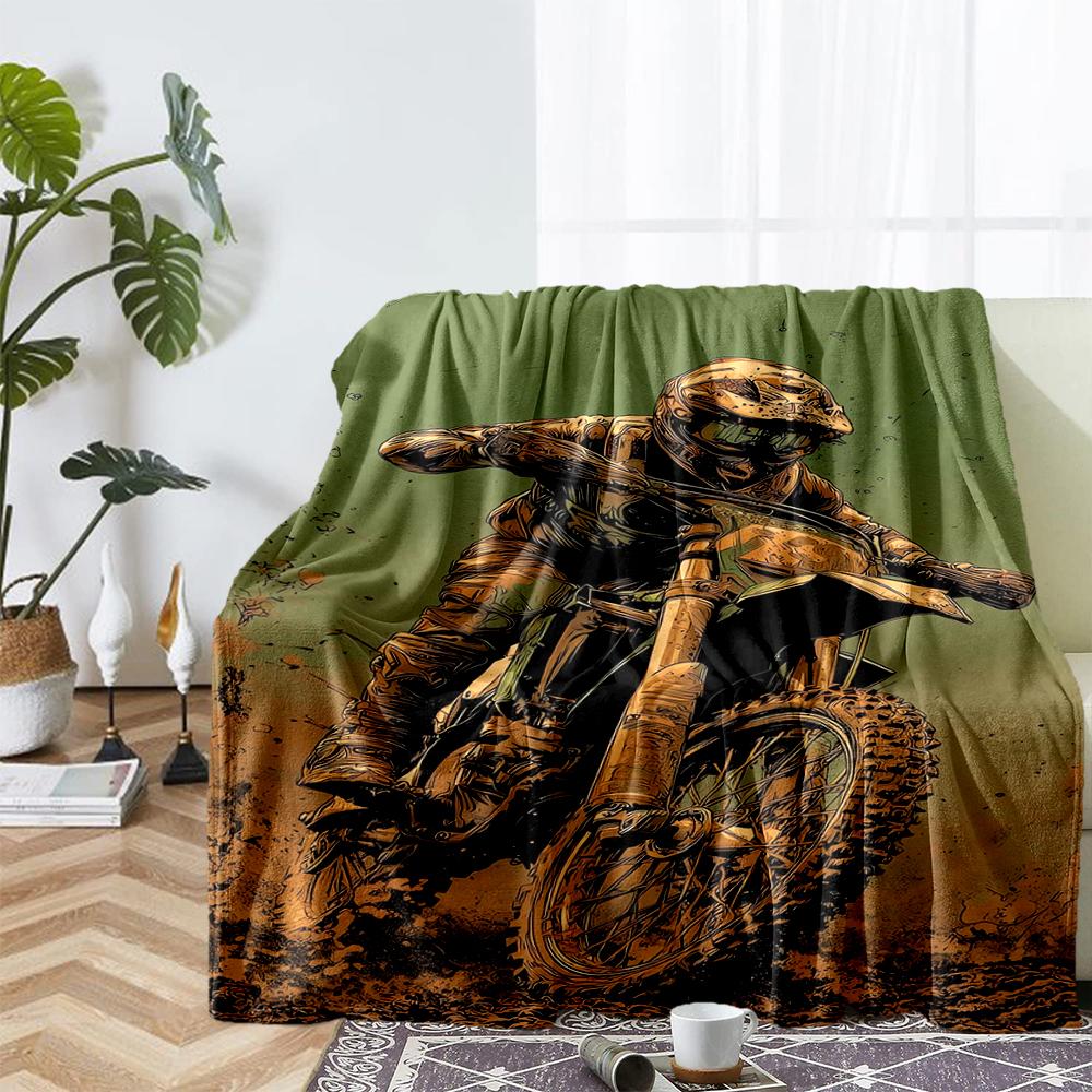 Off-road Motorcycles Theme Printed Blanket - Perfect for Couch, Bed, Travel & Outdoor Use | Machine Washable, Cozy & Durable.