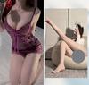 Sex Lingerie Purple Suspender Pajamas Women's Suit Sexy Transparent Lace Uniform Seduction Cosplay See-through Outfit