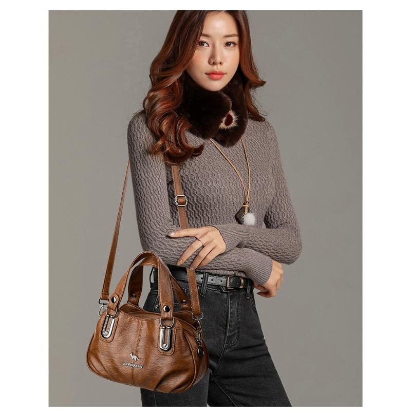 Fashion Vintage Leather Handbag Large Capacity Women's Crossbody Bag Middle-aged Women's Shoulder Bag for Daily Work Shopping and Socializing