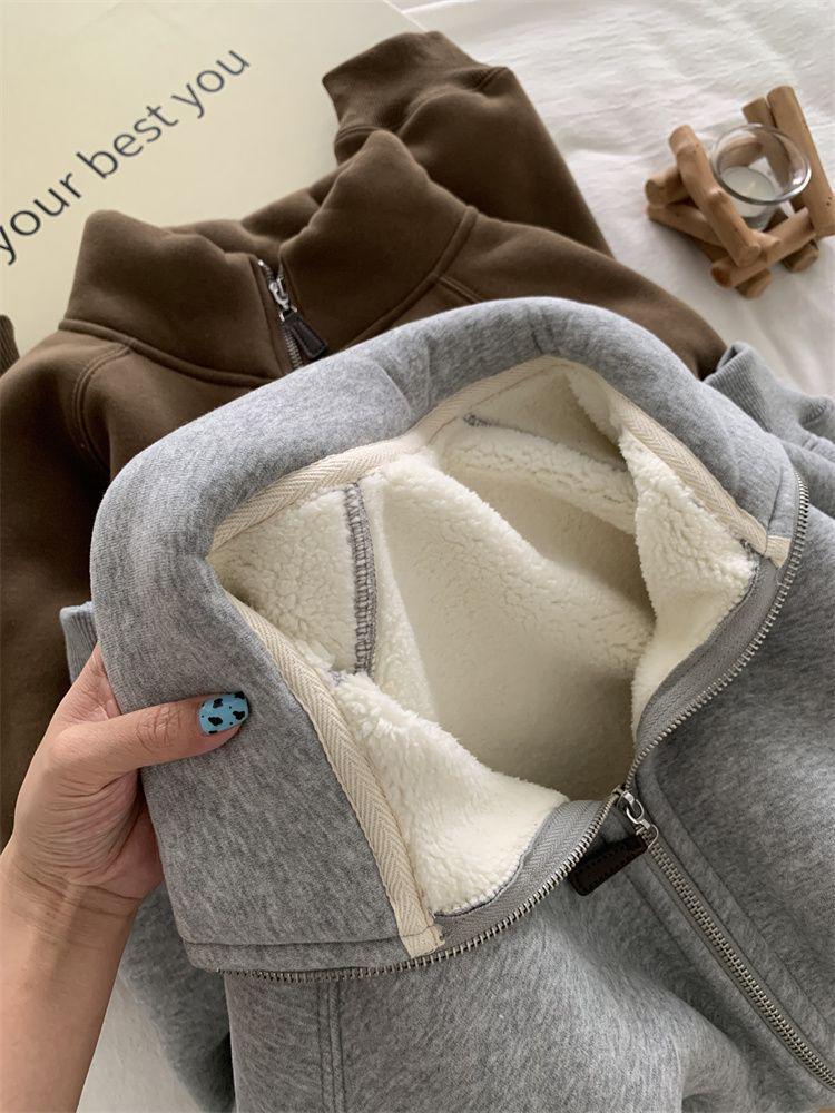 Warm Lamb Wool-Style Zipper Jacket: Autumn/Winter Casual Stand-Up Collar Sweatshirt