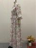 2024 Autumn European & American Gentle Lace-up Waist Slimming Floral Maxi Dress