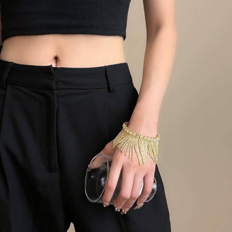 New Fashionable Rhinestone Tassel Opening Bracelet Stylish And Elegant Lady's Party Jewelry Accessory Gift For Friends