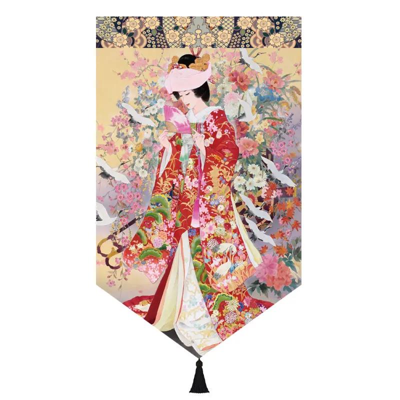 Japanischer Stil Noren Restaurant Tür Kopf Strahl Dreieck Dekorative Warme Volant Ukiyo Damen Druck Stoff Kurze Türvorhänge