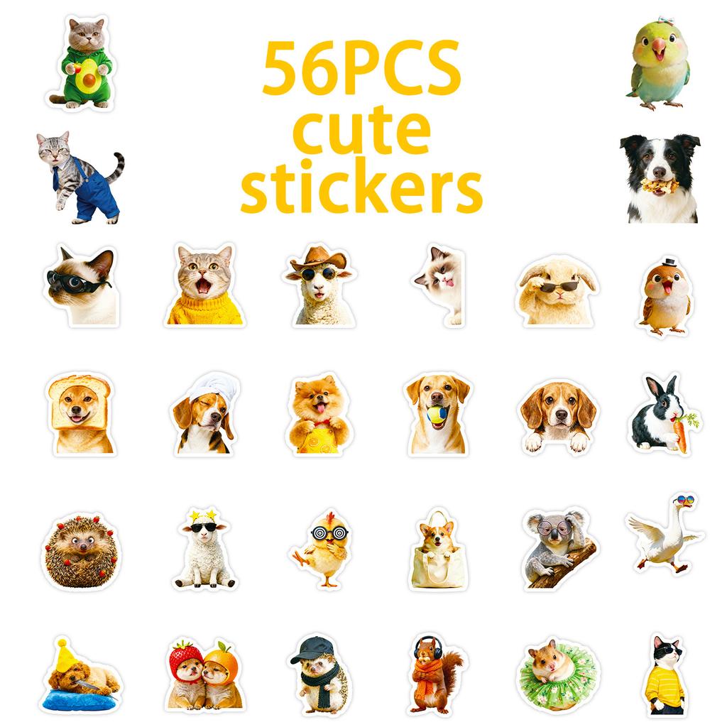 56 Funny Cute Pet Stickers Pack Anthropomorphic Animal Fun Stickers Hand Account Decoration Cute Pet Emoji Stickers