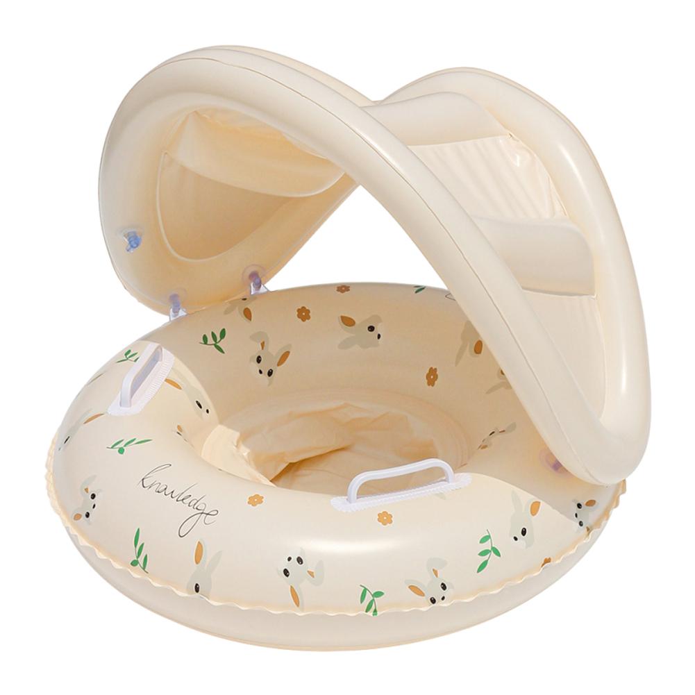 Baby Swim Ring Inflatable Pool Floats Leakproof Floral Pool Rings with Handles & Seat with Sun Protection Canopy for Boys Girls
