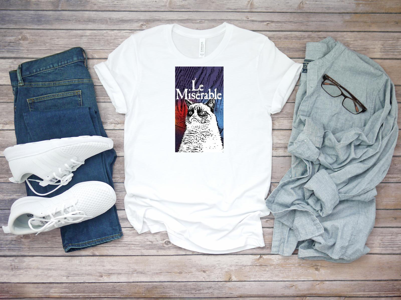 Les Le Miserable Grumpy Cat White Men Short Sleeve T-shirt K841 XXL