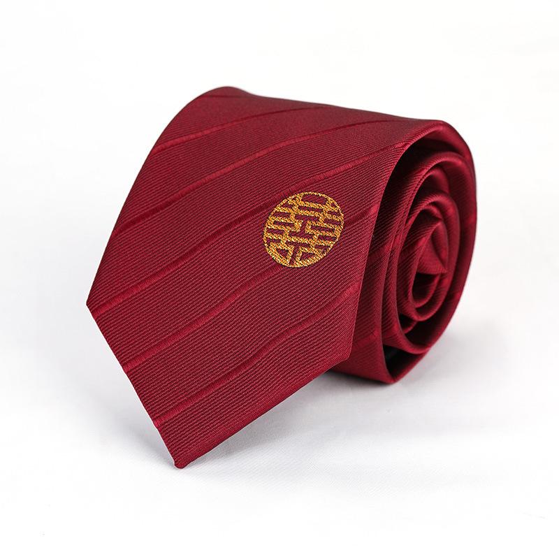 Black Professional Wedding Groom Korean Version Trendy Men'S Dress Business Red Lazy Zipper No Thug Tie