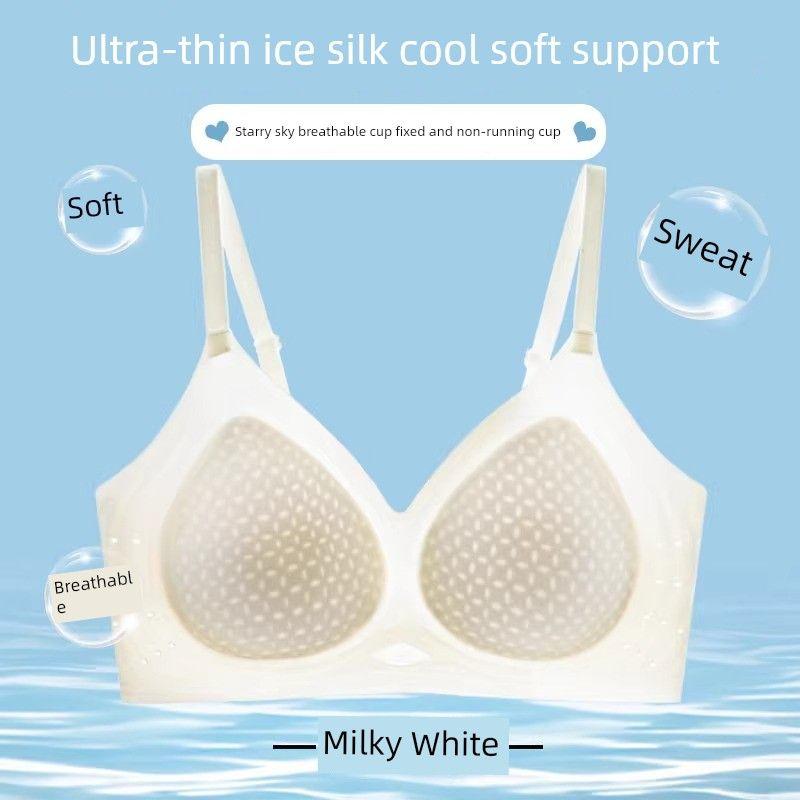 Seamless Ultra-Thin Cool Ice Silk Quick-Dry Women's Thin Bra for Large Busts, Minimizing and Gathering Effect, Summer Lift-Up Bra