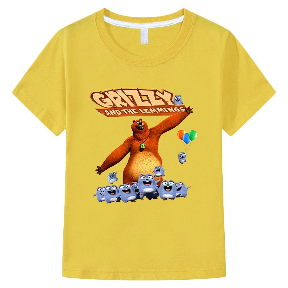 

Grizzy and The Lemmings Children s T-Shirt 100% Cotton Graphic Short Sleeve Kids 3-12Y Funny Boys Cute Girls O-Neck Tops Summer 160 жовтий