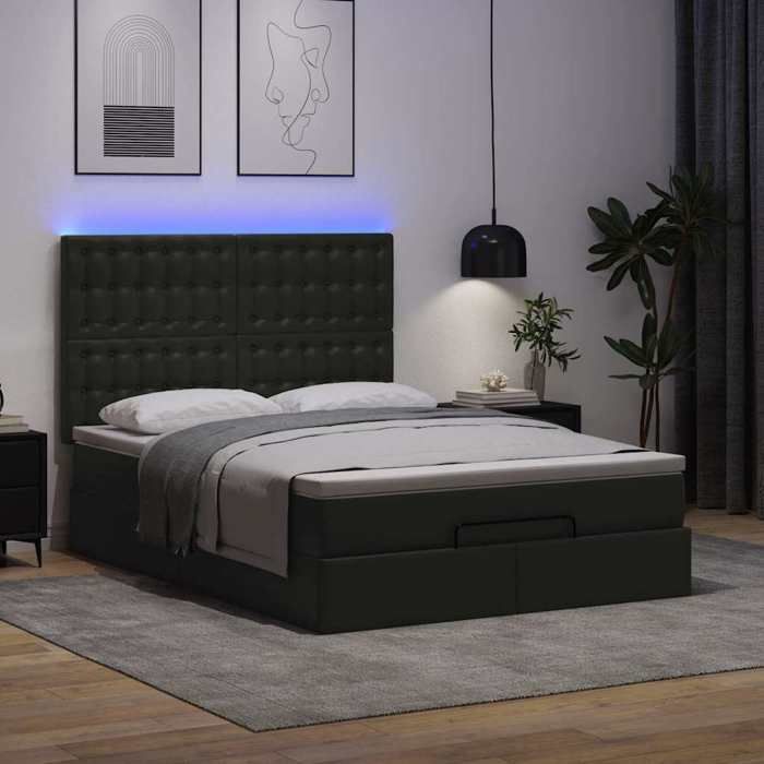 VidaXL Ottoman Bed Frame with Mattress Black 140x190 Cm Faux Leather 3313850