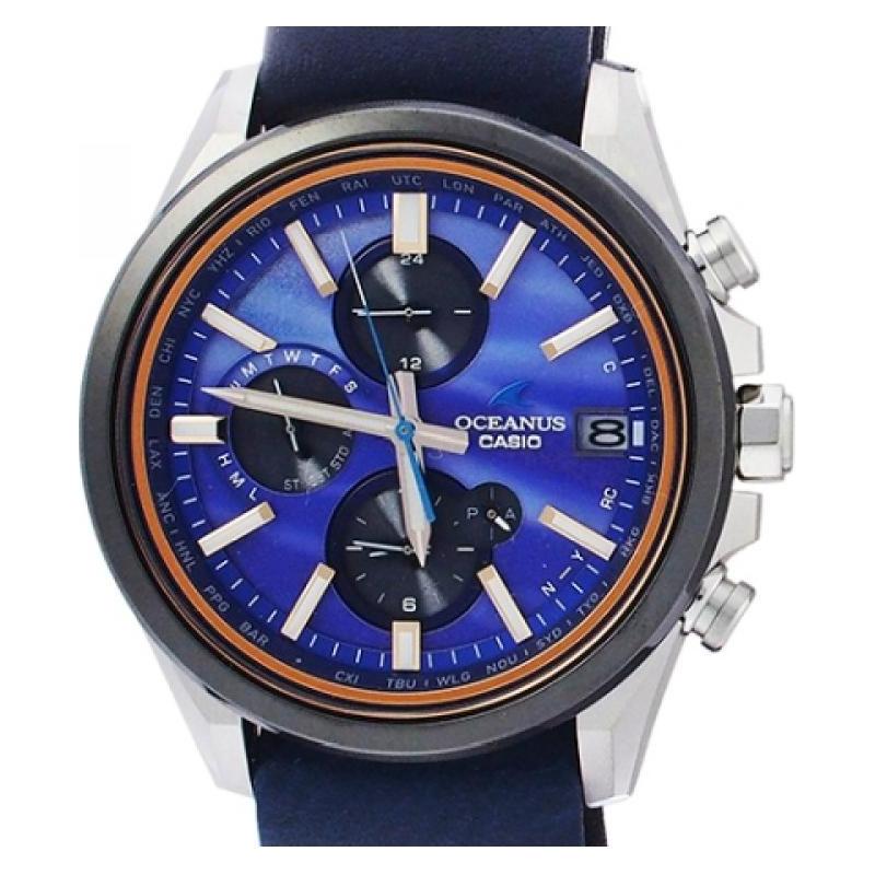 Casio CASIOOCEANUS Series - Disc Multi-function Pointer Sapphire Anti-reflective Coating Leather Strap Comes with Interchangeable OCW-T4000ALE-2AJR
