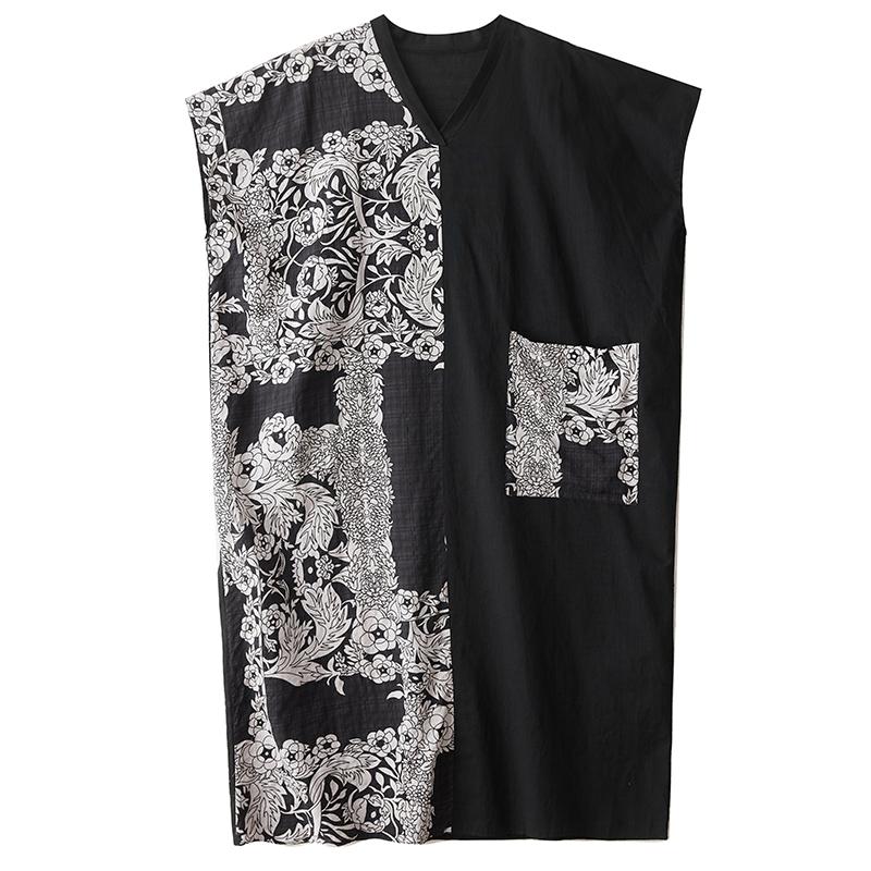 DIMANAF 2025 Summer Plus Size Dress Women Casual O-Neck Vintage Shirt Dress Loose Basic Printing Dress