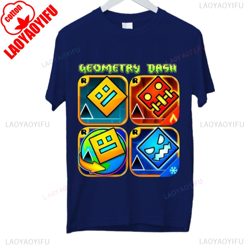 היכנסו לכיף חולצת טריקו Geometry Dash דמויות גיימינג תלת-ממדיות מתנת יום הולדת כותנה קיץ יוניסקס סגנון מבוגר חולצת טריקו מודפסת עליוניות