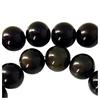 String of 32 Round Beads 12mm In Black Obsidian Gold Silver