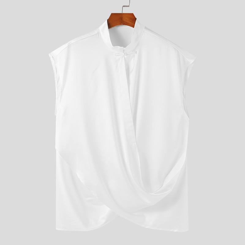 

INCERUN Мужские полые топы с пряжкой на шее и короткими рукавами, витые футболки с крестом спереди M