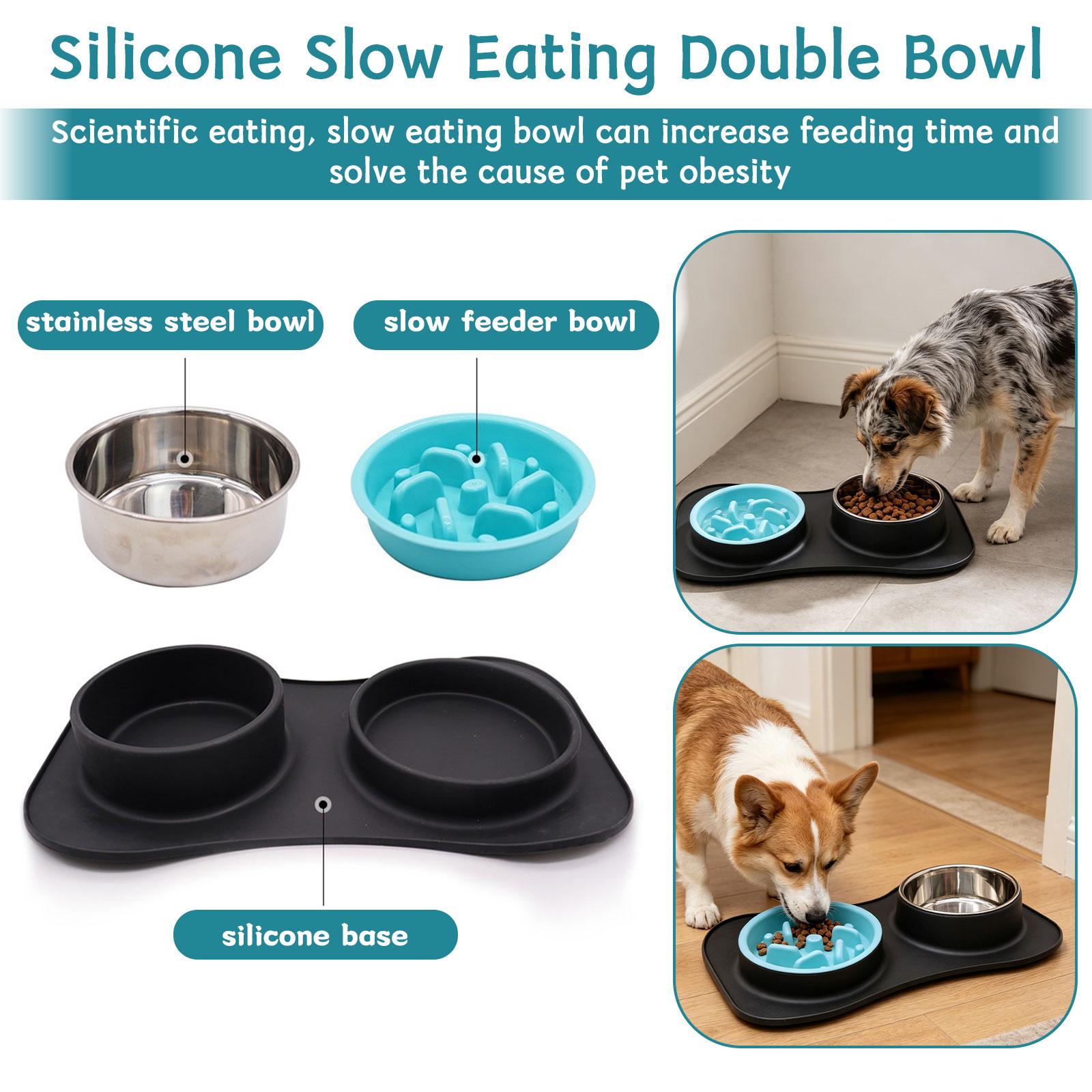 

Slow Feeder Dog Bowl 3-Piece Set: Stainless Steel Food & Water Bowls, Spill-Proof & Silicone Pet Food Mat, Puppy Feeding Station—Suitable For Large, One Size