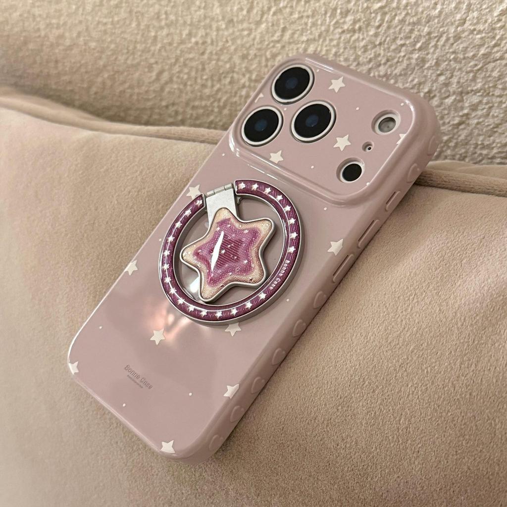Retro White Star Heart Stand Phone Case for iPhone 16, iPhone 17, iPhone 17 Pro Max