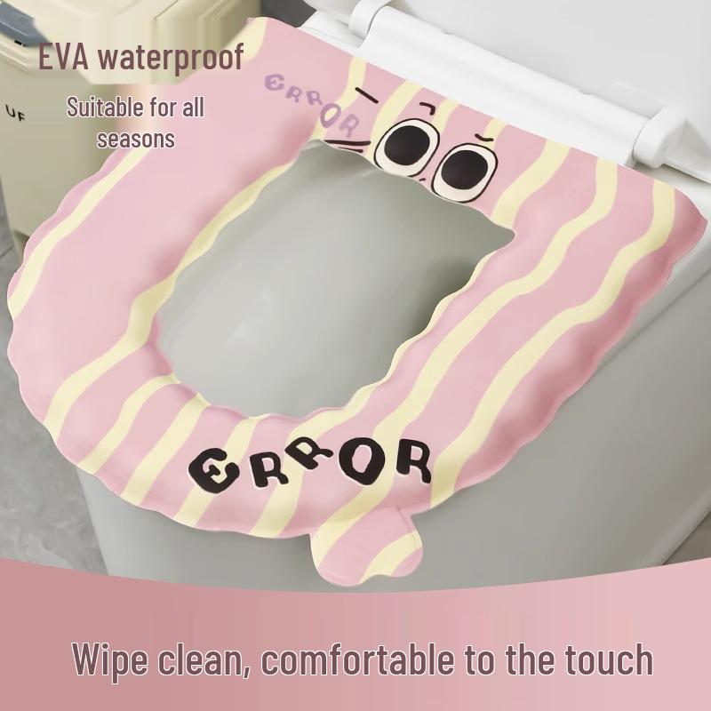 Waterproof EVA Washable Universal Toilet Seat Cover, All-Season Adhesive Thickened Pad.