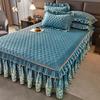 3pcs Luxurious European Quilted Crystal Velvet Bed Skirt Set with Lace Trim - Warm, Thick, Non-Slip, Includes 2 Pillow Shams and 1 Bed Skirt