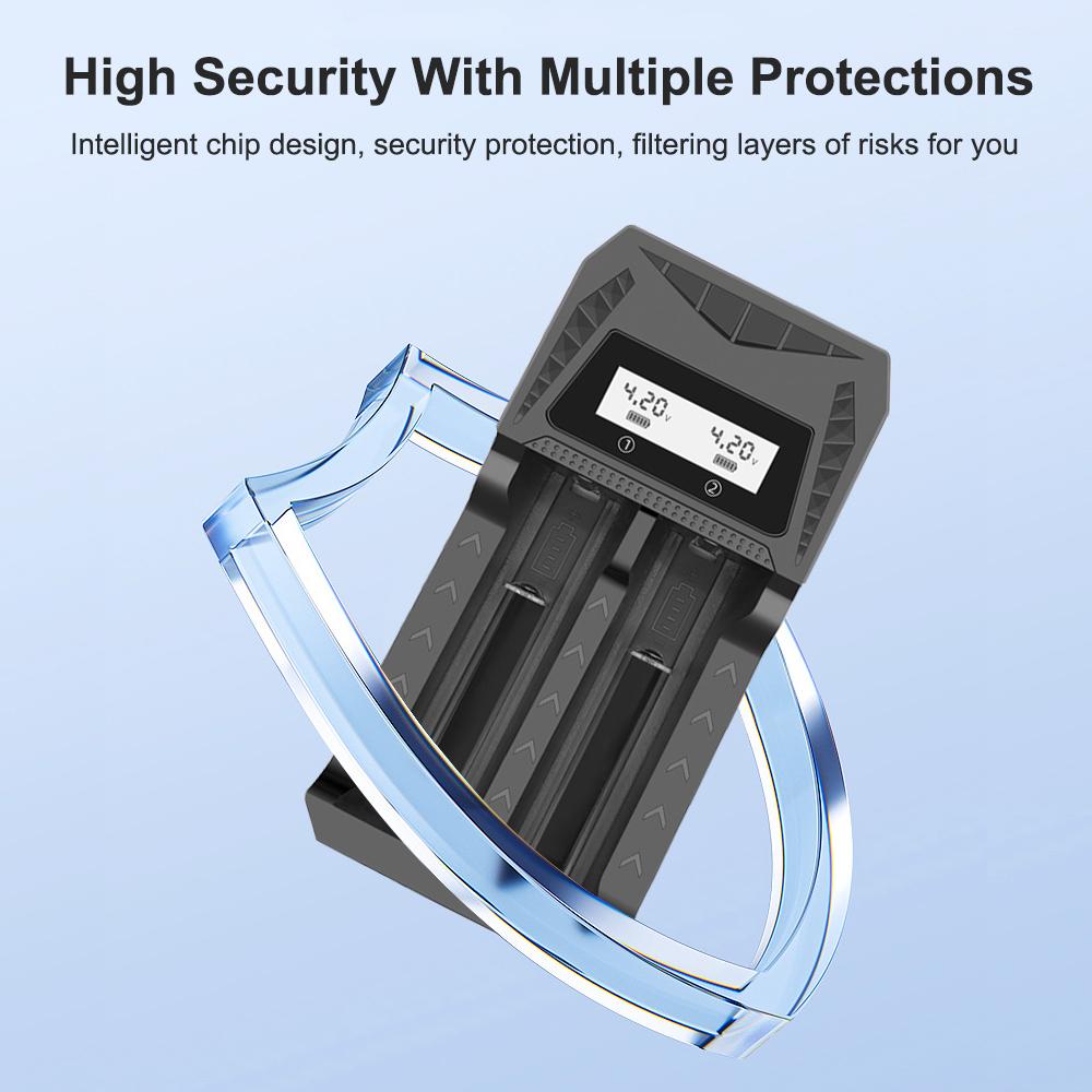 18650 Battery Charger 2 Slots Dual 18650 Charging 3.7V Rechargeable Lithium Battery USB Charger for 26650 21700 16340 14500