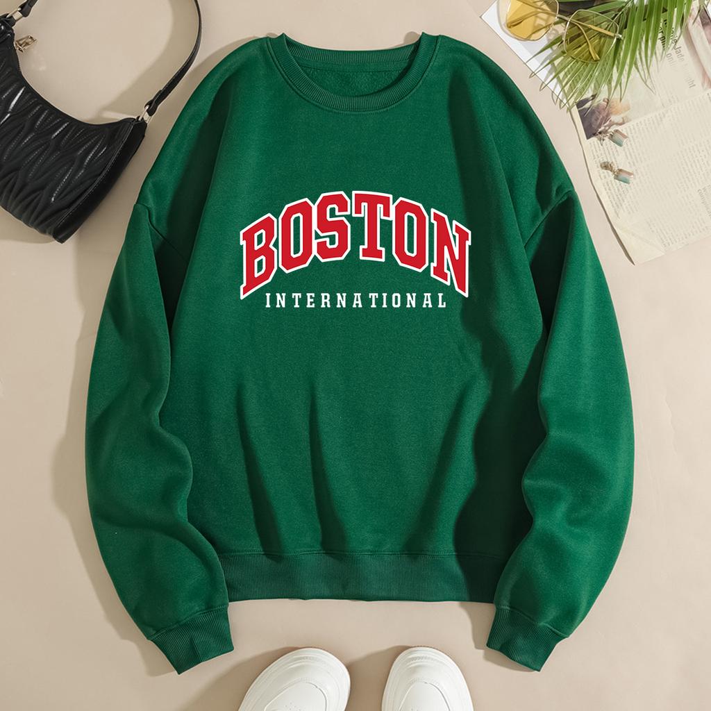 Autumn Letter "Boston International" Printed Hoodies Fashionable Casual Classic Sports Long Sleeved Women's Hoodies