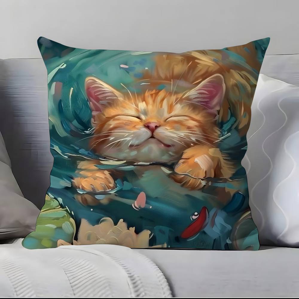 Cute Oil Painting Colorful Cat Pillow Case Pillowcase Soft Skin Friendly & Comfortable With A Hidden Zipper
