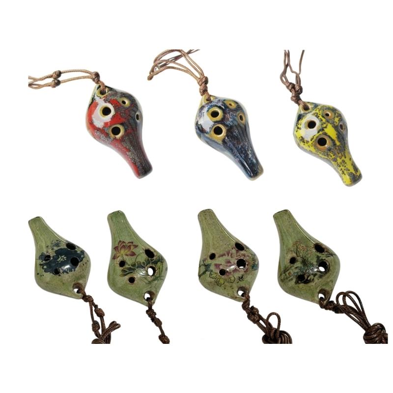 Practical Beginner Ceramic Ocarina 6 Hole Pendant Instrument with Cord for Students, Classroom Study and Regular Practice Use