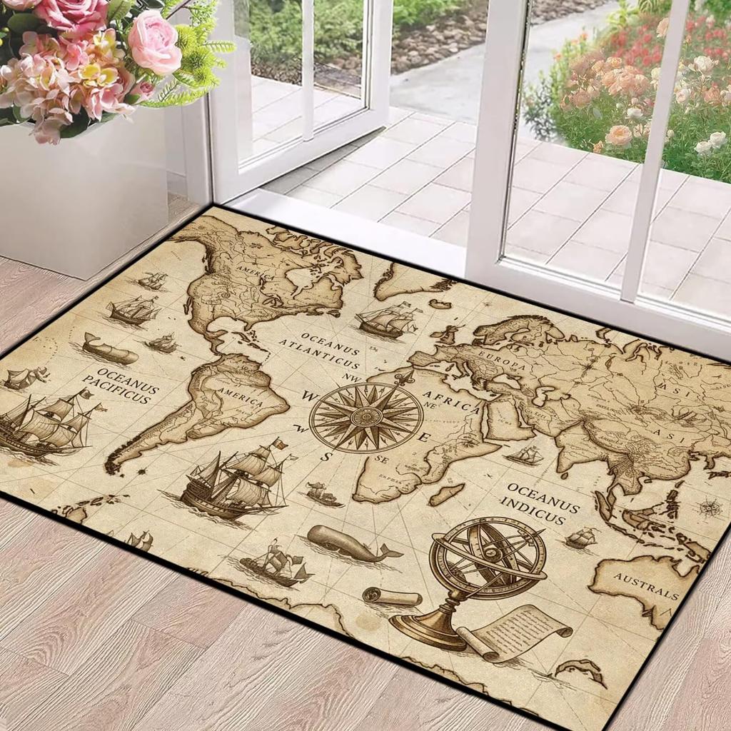 Dark Navy Nautical Rug, Anchor Ship Wheel Vintage Sailing Marine Pattern,Non-Slip Washable Mat for Living Room Sofa Dining Decor