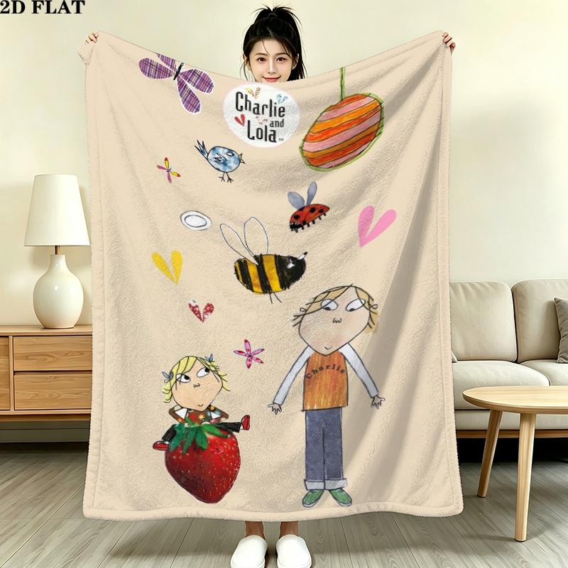 Charlie Lola Print Flannel Blanket, High Quality Comfortable for All Seasons, Home Decor, Warmth and Comfort, Perfect for Christmas Gifts