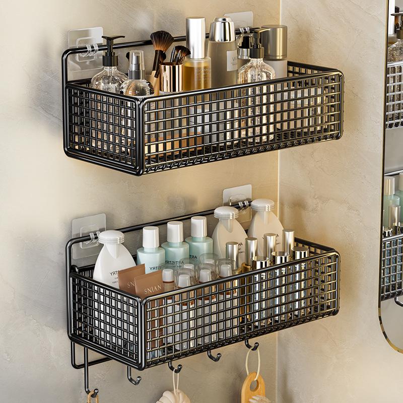 Wall-Mounted No-Punch Storage Rack for Bathroom, Kitchen, and Shower.