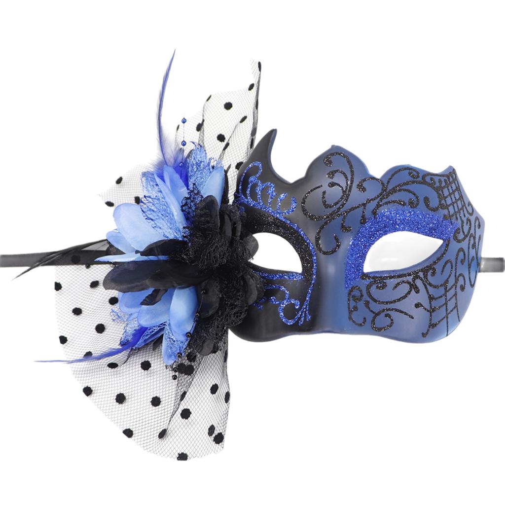 Feathered Masquerade Mask Halloween Party Eye Mask Flower Decoration Masquerade Half Face Mask for Women Cosplay