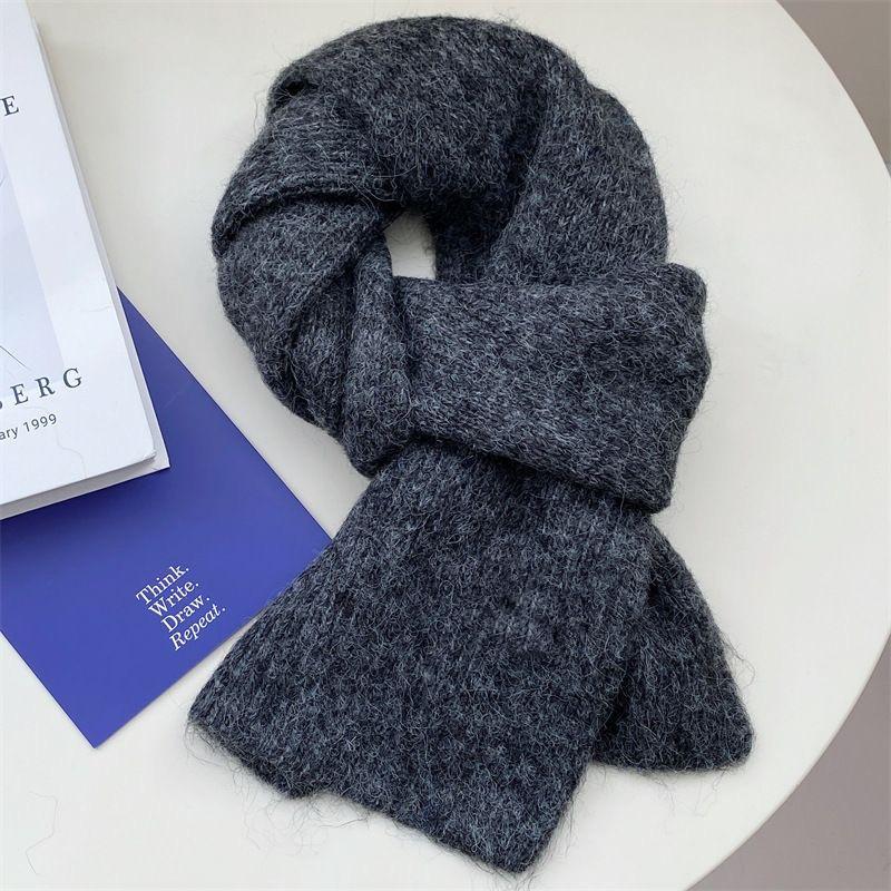 Korean Version Ins Colorful Knitted Scarf for Women Winter Wool Solid Color Student Warm Woolen Scarf for Male Couple