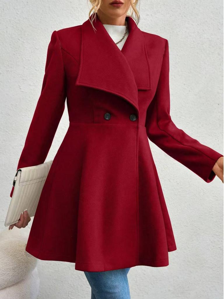 European Autumn/Winter Slim Fit Mid-length Woolen Coat for Women - Elegant Lapel Style
