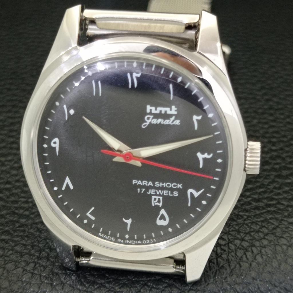 INDIAN VINTAGE HMT JANATA HAND-WINDING MENS ARABIC BLACK DIAL WATCH A441032-4