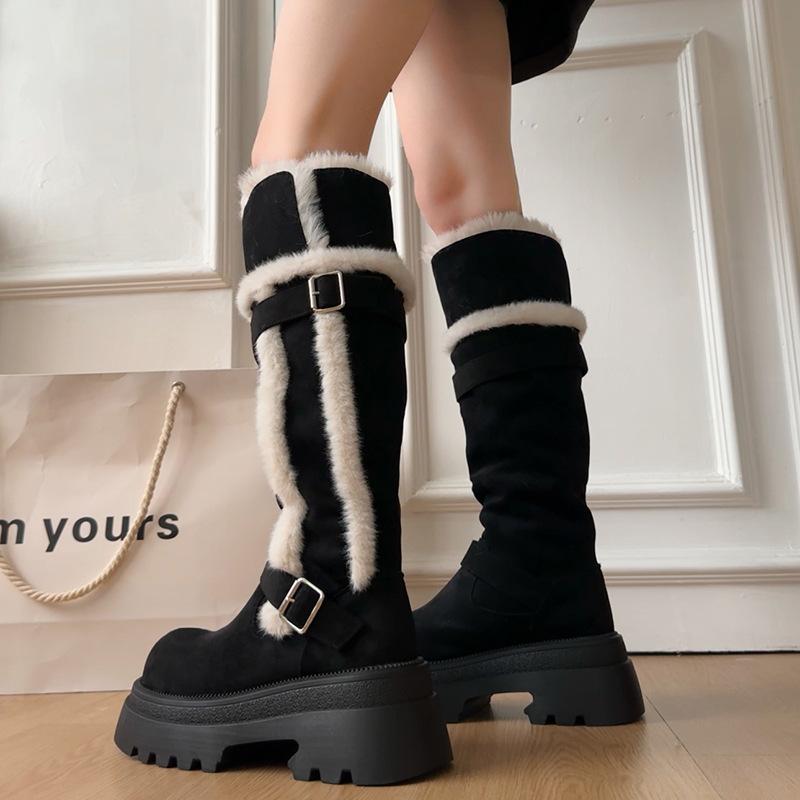 Damen weich elastisch hoch dicke Sohle Winterfell ein warm kalt gefütterte Schneestiefel rutschfest tragen lässig Sport lang Baumwollstiefel