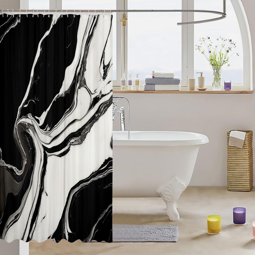 1pc Grey and Black Abstract Shower Curtain for Bathroom Decor 72" L X 72" W Marble Abstract Bath Curtain Geometry Bathroom